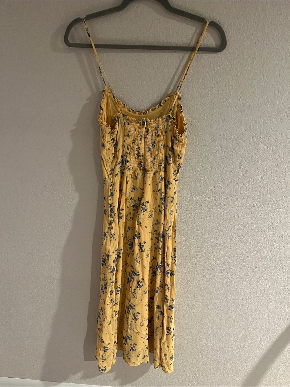 Reformation Yellow Slip Midi Dress with Blue Floral Print - Picture 2 of 4
